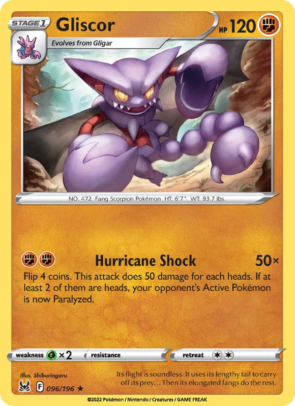 Gliscor Reverse Holo 096/196 Lost Origin Pokémon Card