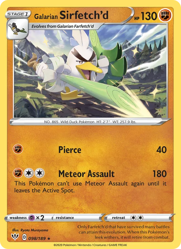 Galarian Sirfetch'd Reverse Holo 098/189 Darkness Ablaze Pokémon Card