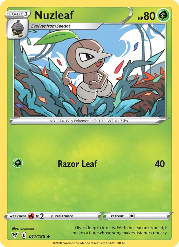 Nuzleaf Reverse Holo 011/185 Vivid Voltage Pokémon Card