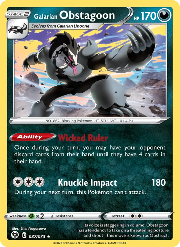 Galarian Obstagoon Reverse Holo 037/73 Champion's Path Pokémon Card
