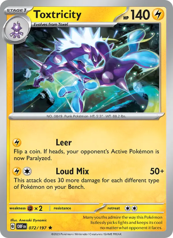 Toxtricity Reverse Holo 072/197 Obsidian Flames Pokémon Card