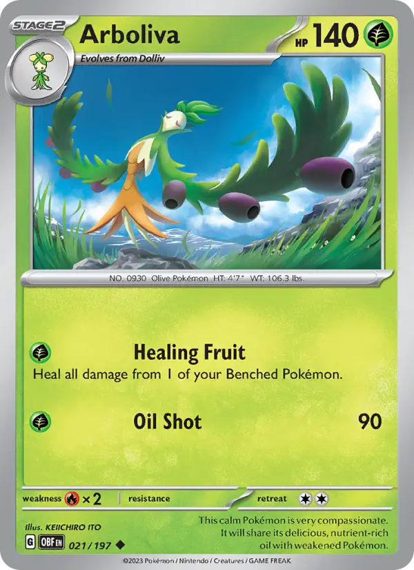 Arboliva Reverse Holo 021/197 Obsidian Flames Pokémon Card