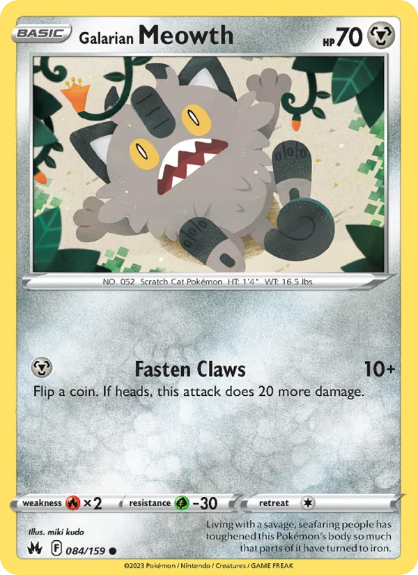 Galarian Meowth Reverse Holo 084/159 Crown Zenith Pokémon Card