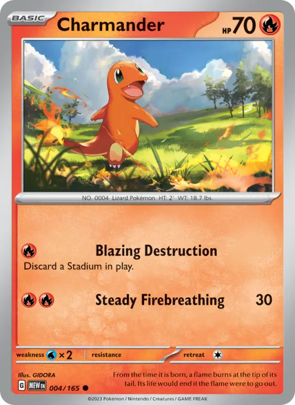 Charmander Reverse Holo 004/165 151 Pokémon Card