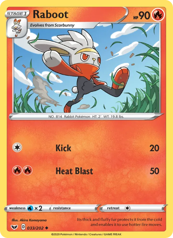 Raboot Reverse Holo 033/202 Sword & Shield Pokémon Card