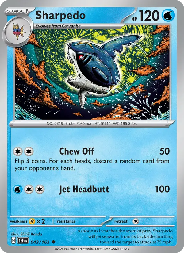 Sharpedo Reverse Holo 043/162 Temporal Forces Pokémon Card