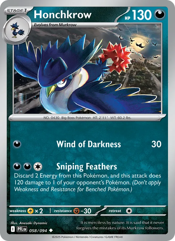 Honchkrow Non-Holo 058/94 Phantasmal Flames Pokémon Card