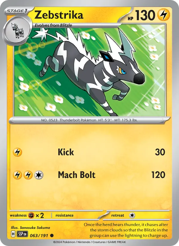 Zebstrika Reverse Holo 063/191 Surging Sparks Pokémon Card