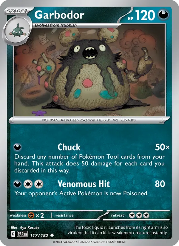 Garbodor Reverse Holo 117/182 Paradox Rift Pokémon Card
