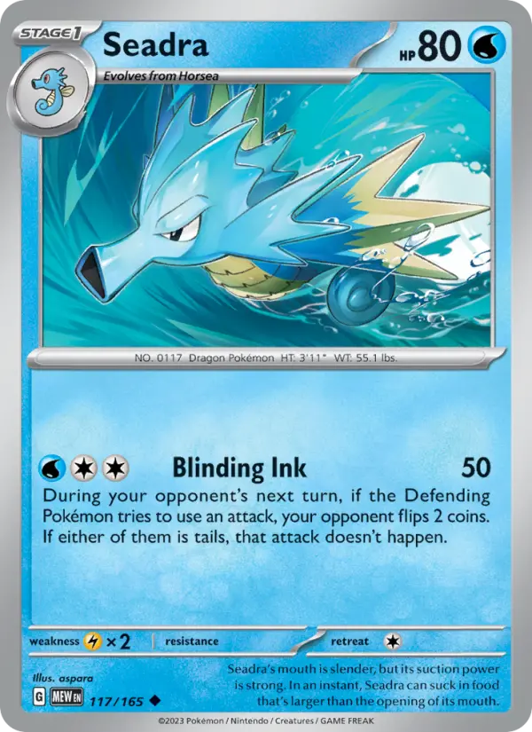 Seadra Reverse Holo 117/165 151 Pokémon Card