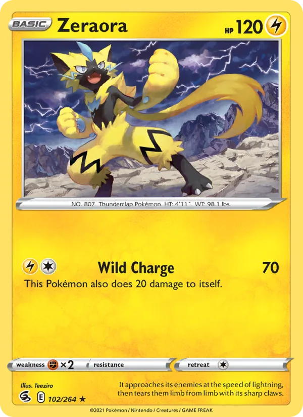 Zeraora Reverse Holo 102/264 Fusion Strike Pokémon Card
