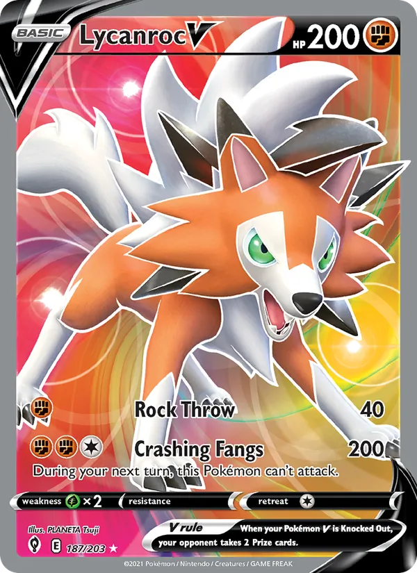 Lycanroc V Holo 187/203 Evolving Skies Pokémon Card