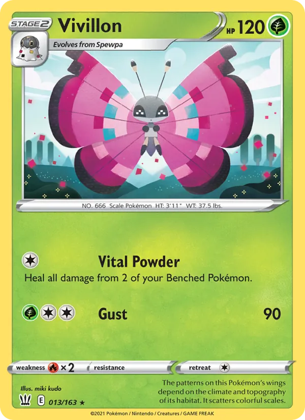 Vivillon Reverse Holo 013/163 Battle Styles Pokémon Card