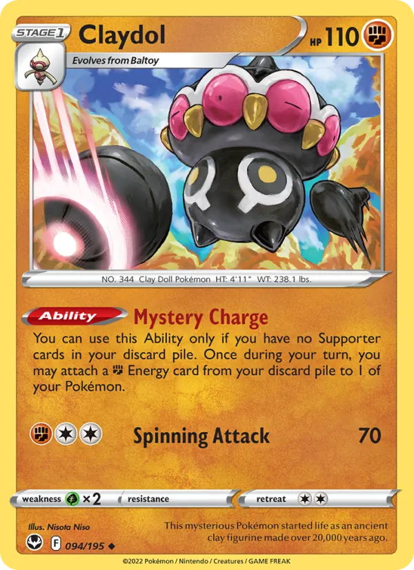 Claydol Reverse Holo 094/195 Silver Tempest Pokémon Card
