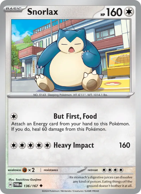 Snorlax Reverse Holo 136/167 Twilight Masquerade Pokémon Card