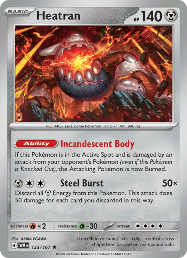 Heatran Reverse Holo 123/167 Twilight Masquerade Pokémon Card
