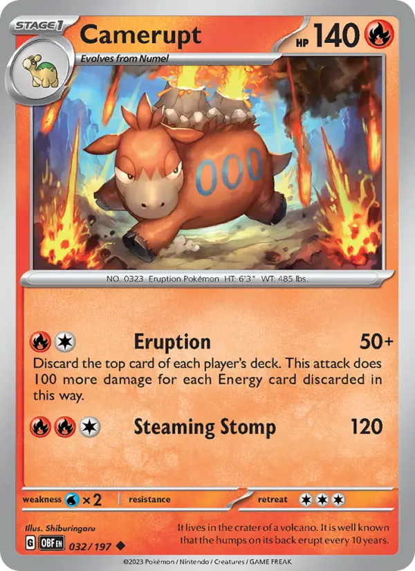 Camerupt Reverse Holo 032/197 Obsidian Flames Pokémon Card