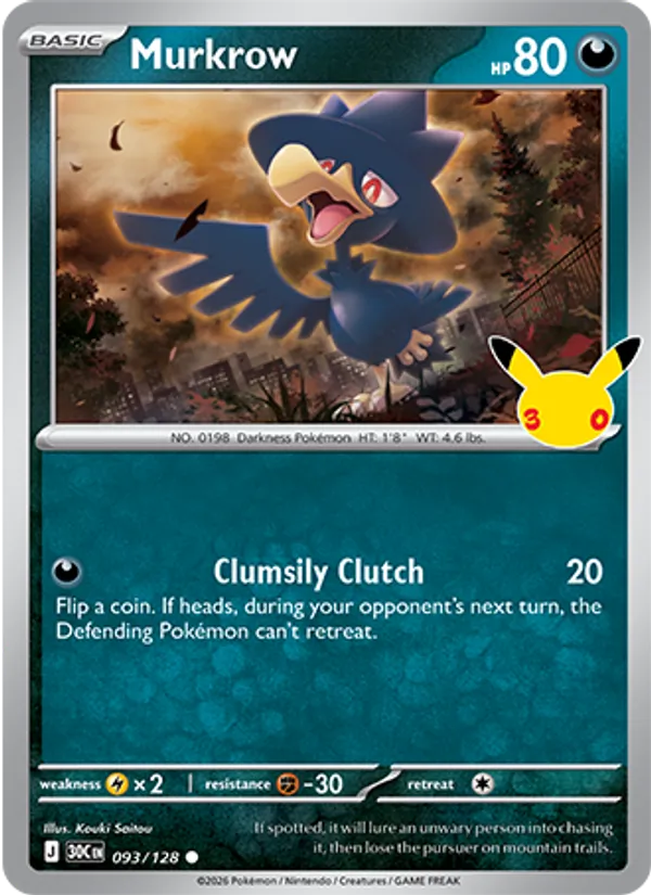 Murkrow Normal 093/128 30th Celebration Pokémon Card