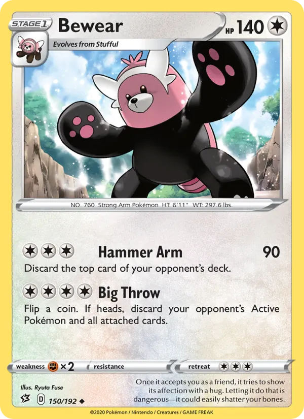 Bewear Reverse Holo 150/192 Rebel Clash Pokémon Card