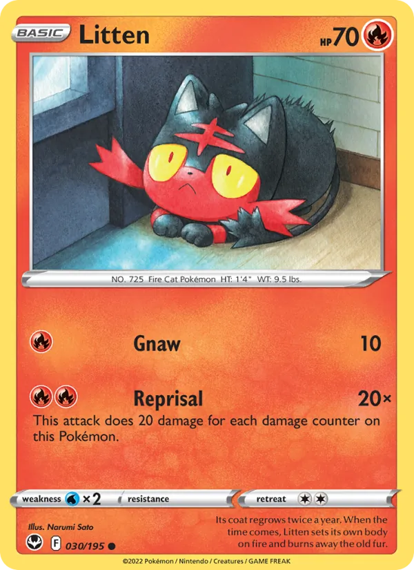 Litten Reverse Holo 030/195 Silver Tempest Pokémon Card