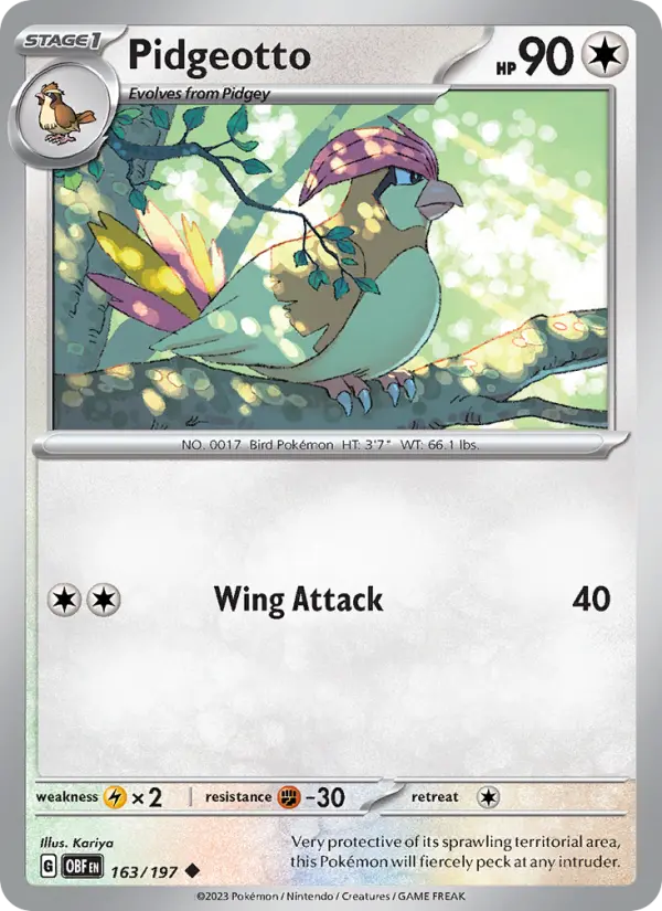 Pidgeotto Reverse Holo 163/197 Obsidian Flames Pokémon Card