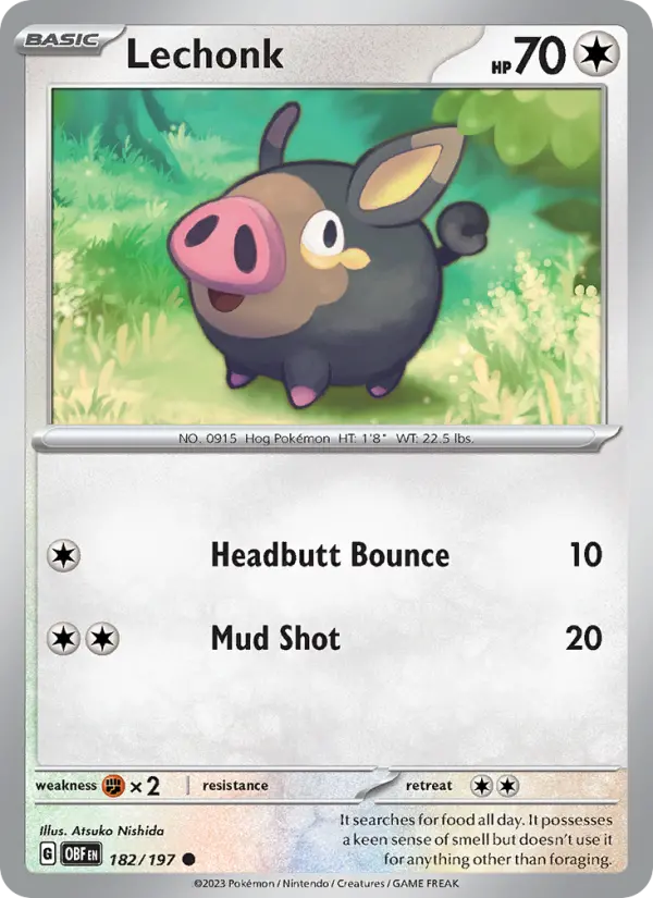 Lechonk Reverse Holo 182/197 Obsidian Flames Pokémon Card