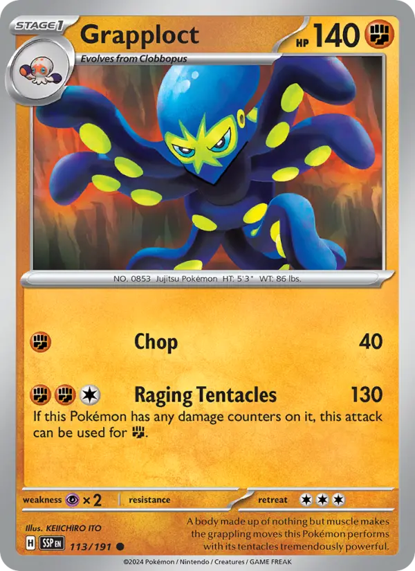 Grapploct Reverse Holo 113/191 Surging Sparks Pokémon Card