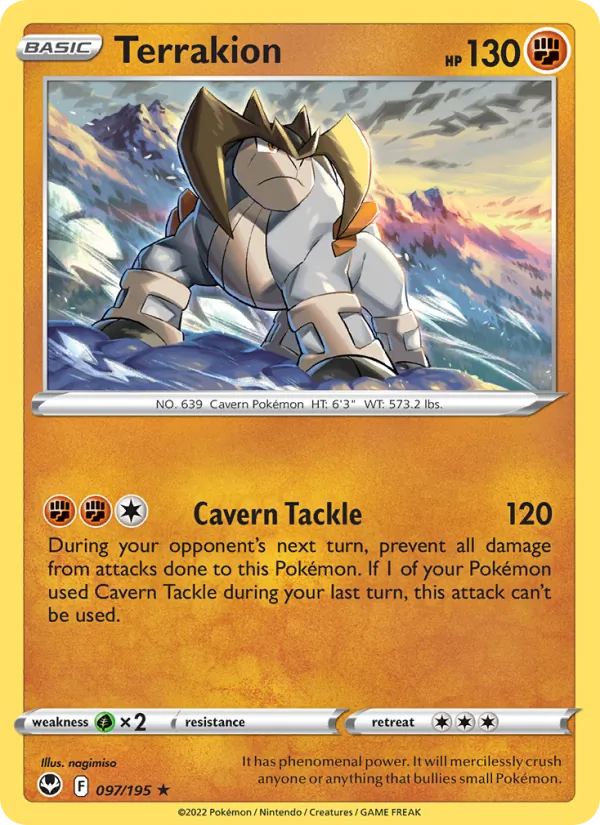 Terrakion Reverse Holo 097/195 Silver Tempest Pokémon Card