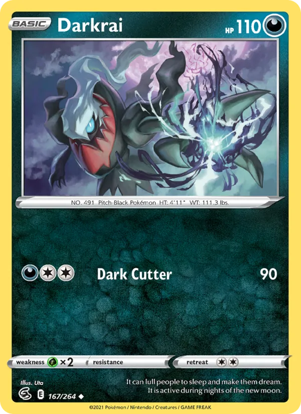 Darkrai Reverse Holo 167/264 Fusion Strike Pokémon Card