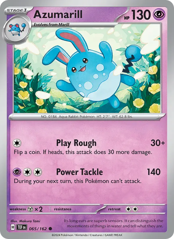Azumarill Reverse Holo 065/162 Temporal Forces Pokémon Card