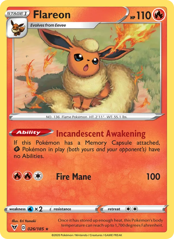 Flareon Reverse Holo 026/185 Vivid Voltage Pokémon Card