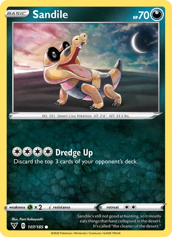 Sandile Reverse Holo 107/185 Vivid Voltage Pokémon Card