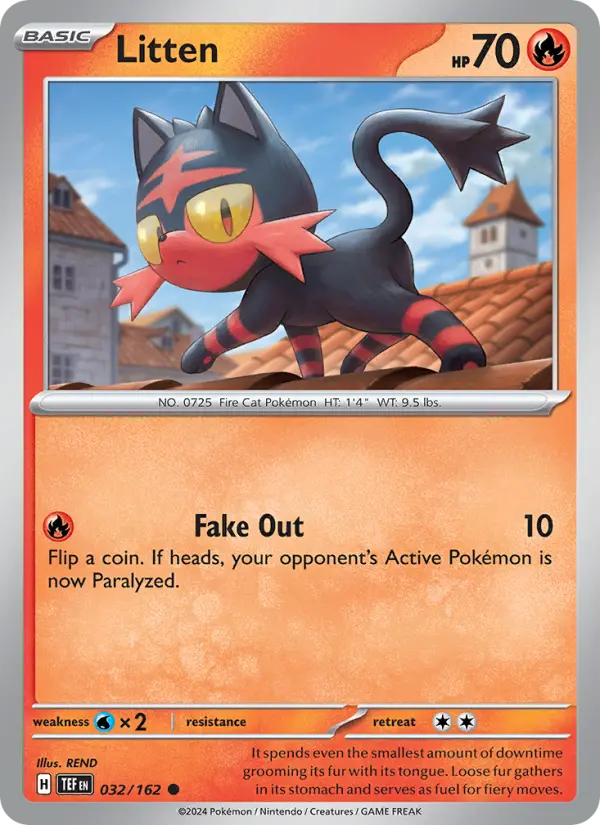 Litten Reverse Holo 032/162 Temporal Forces Pokémon Card