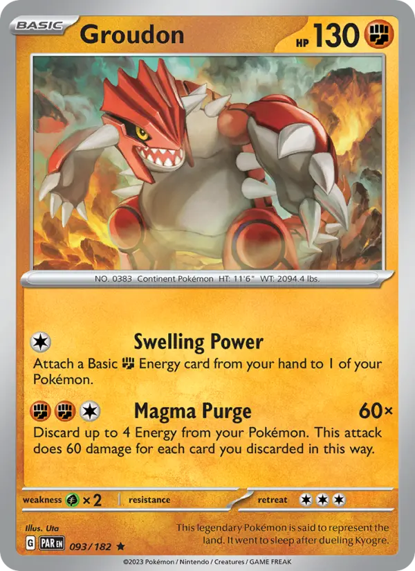 Groudon Reverse Holo 093/182 Paradox Rift Pokémon Card