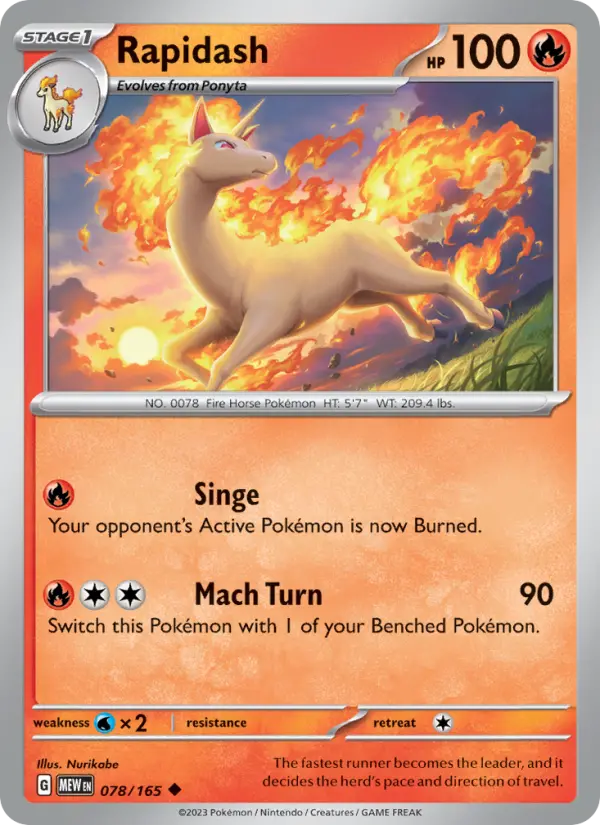 Rapidash Reverse Holo 078/165 151 Pokémon Card