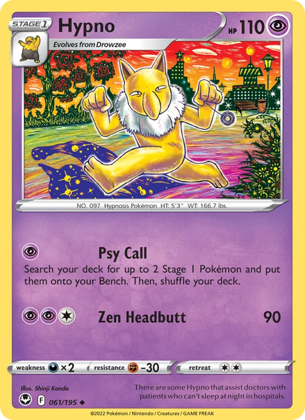Hypno Reverse Holo 061/195 Silver Tempest Pokémon Card