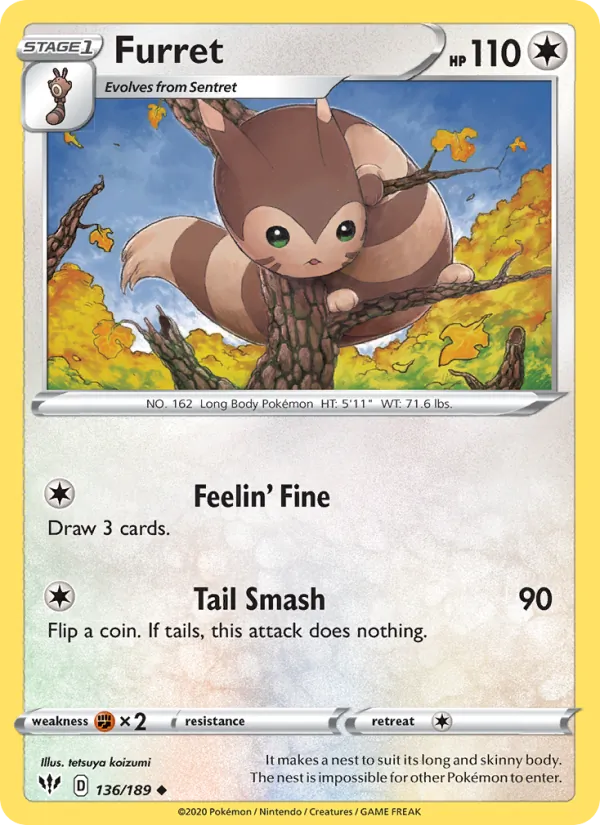 Furret Reverse Holo 136/189 Darkness Ablaze Pokémon Card