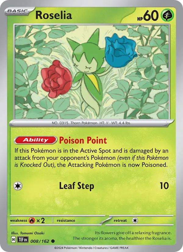 Roselia Reverse Holo 008/162 Temporal Forces Pokémon Card