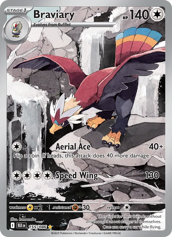 Braviary Holo 155/86 Black Bolt Pokémon Card