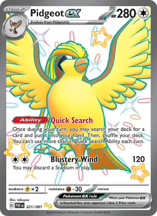 Pidgeot ex Holo 221/91 Paldean Fates Pokémon Card