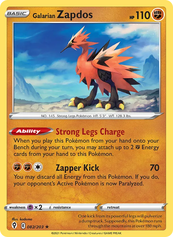 Galarian Zapdos Reverse Holo 082/203 Evolving Skies Pokémon Card