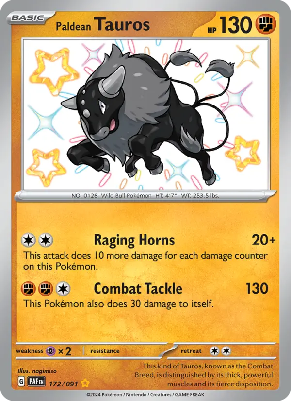 Paldean Tauros Holo 172/91 Paldean Fates Pokémon Card