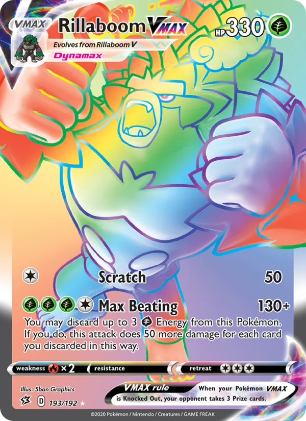 Rillaboom VMAX Holo 193/192 Rebel Clash Pokémon Card