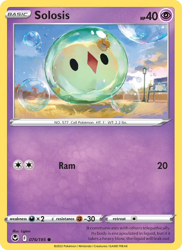 Solosis Reverse Holo 076/195 Silver Tempest Pokémon Card