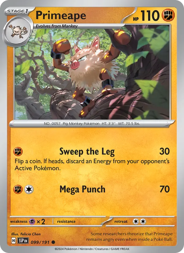 Primeape Reverse Holo 099/191 Surging Sparks Pokémon Card