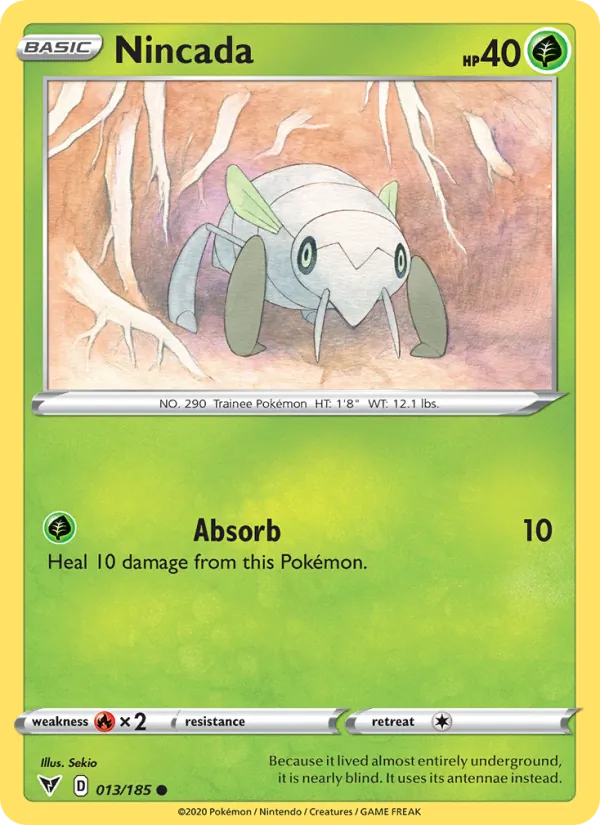 Nincada Reverse Holo 013/185 Vivid Voltage Pokémon Card