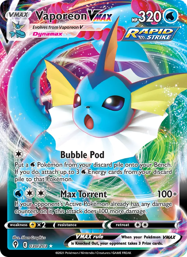 Vaporeon VMAX Holo 030/203 Evolving Skies Pokémon Card