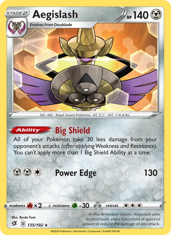Aegislash Reverse Holo 135/192 Rebel Clash Pokémon Card