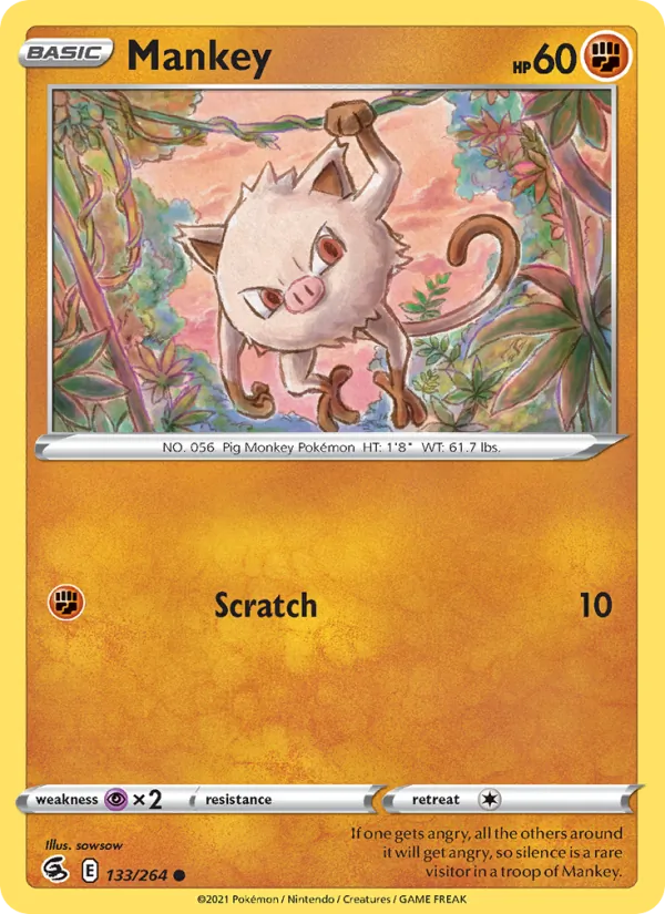 Mankey Reverse Holo 133/264 Fusion Strike Pokémon Card