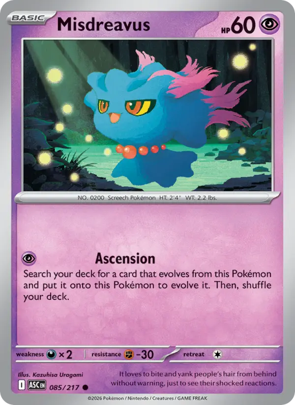 Misdreavus Reverse Holo 085/217 Ascended Heroes Pokémon Card